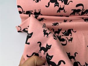 Bomuldsjersey - katte på lys blush bund