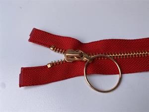 Lynlås - delbar, rød med rose gold metaltænder, 13 cm