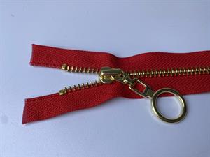 Lynlås - delbar, rød med guld metaltænder, 16 cm