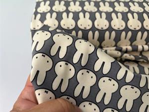 Bomuldsjersey - offwhite Miffy kanin på grå bund