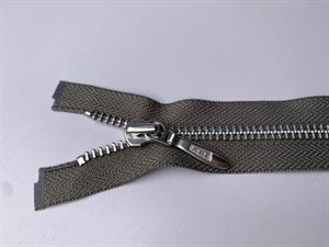 Lynlås - delbar, mørk sage grey med sølv metaltænder, 64 cm