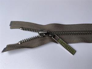 Lynlås - delbar, mørk gråbrun med metaltænder, 22 cm