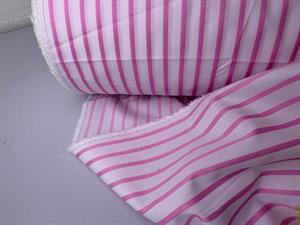 Skjortepoplin - garnfarvede pink striber på hvid bund 