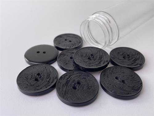 Knap - gennemsigtig sort med fed ridset effekt, 29 mm