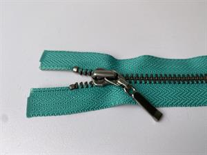 Lynlås - ikke delbar, turkisgrøn med metaltænder, 16 cm