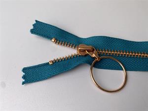 Lynlås - ikke delbar, petroleum med rose gold metaltænder, 13 cm