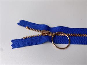 Lynlås - ikke delbar, intens blå med rose gold metaltænder, 13 cm