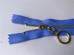 Lynlås - ikke delbar, lavendelblå med guld metaltænder, 15 cm