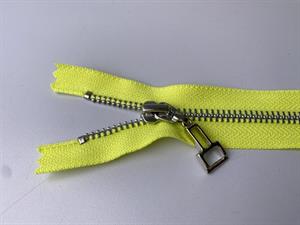 Lynlås - ikke delbar, neongul med sølv metaltænder, 13 cm
