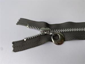 Lynlås - ikke delbar, mørkegrå med sølv metaltænder, 20 cm