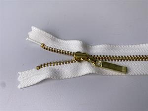 Lynlås - ikke delbar, offwhite med guld metaltænder, 13 cm