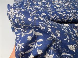 Poplin - marine med blad tryk