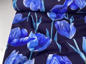 Bomuldsjersey - midnatstulipaner