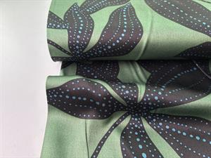 Satinvævet viscose - green flower