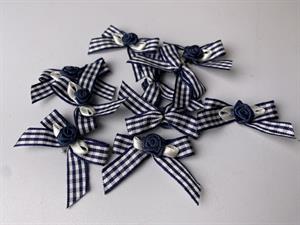 Sløjfe - marineblå og offwhite med fin rose