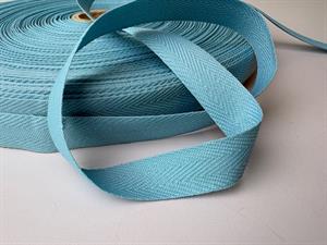 Bomulds bændel - sildebensvævet i poolblå, 14 mm