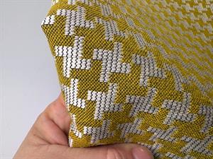 Møbelstof - virkelig flot mønstervævet i offwhite og okker