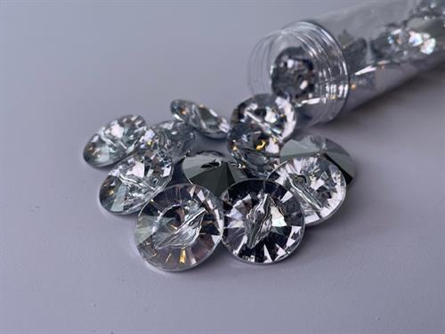 Simili knap - gennemsigtig med sølv bagside, 22mm