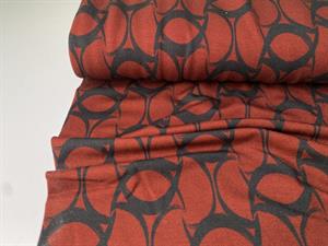 Viscosejersey - lækre motiver på mørk rødbrun bund