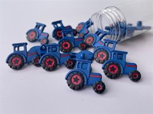 Øjeknap - blå traktor, 20mm