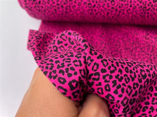 Bomuldsjersey - pink med sort leopard print