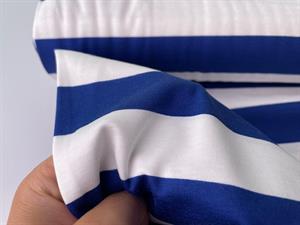 Tynd bomuldsjersey - brede striber i blå og offwhite