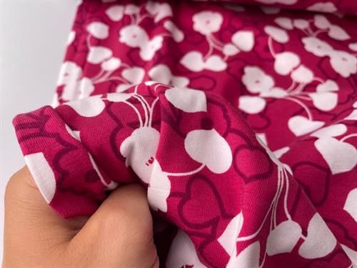Bomuldsjersey - fuchsia med fine blomster 