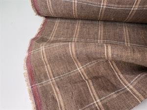Fastvævet hør - big checks earth brown
