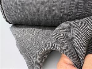 Fastvævet hør - herringbone antracit / offwhite