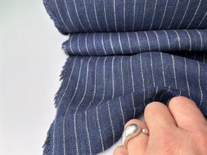 Fastvævet hør - mørkeblå med tynde fine striber