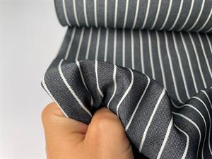 Fastvævet denim - mørkegrå med nålestriber i offwhite 