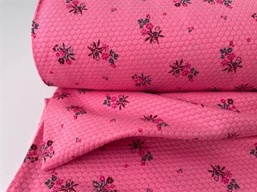 Bomuldsjersey - lyserød med fine små blomster 