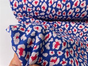 Strik jersey - leopard print i blå og rød