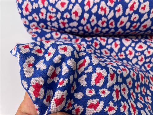 Strik jersey - leopard print i blå og rød