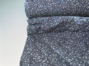 Quiltet stof - denim look med blomster, tie dye print og blå bagside