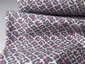 Fastvævet - bengalin lignende buksestof i leo med pink detaljer