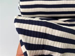 Bomuldsjersey - klassisk dropneedle med strib i marine