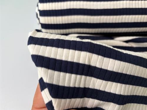Bomuldsjersey - klassisk dropneedle med strib i marine