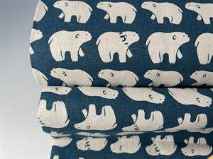 Deko kanvas - lækker blå bund med små søde bjørne