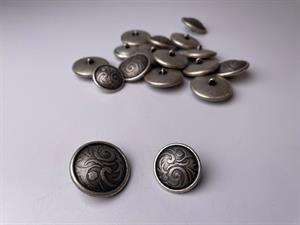 Metal knap - flot antik sølv, 28 mm