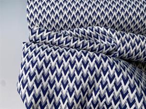Bengalin lignende buksestof - mini zig zag i blå og hvid