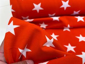 Bomuldsjersey - orange med store hvide stjerner 
