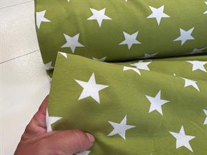 Bomuldsjersey - lime med store hvide stjerner 
