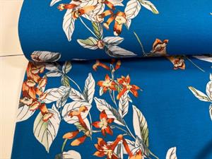 Viscosejersey - royal blue med blomster
