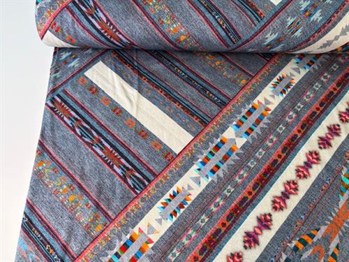 Viscosejersey - tribal mønster i flotte farver