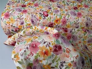 Vævet hør / viscose - fine små blomster