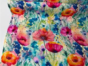 Vævet hør / viscose - fineste akvarel blomster