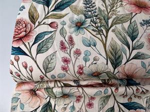 Vævet hør / viscose - store yndige blomster