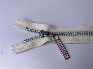 Lynlås - ikke delbar, offwhite med metaltænder, 13 cm