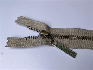 Lynlås - ikke delbar, støvet grågrøn med metaltænder, 11 cm